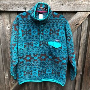 Patagonia Men's Teal and Brown Patterned Synchilla Fleece
